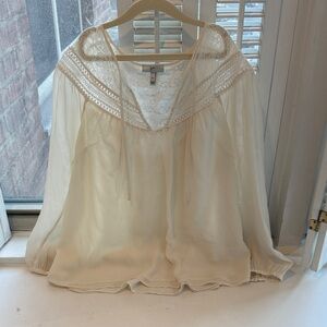 Joie Lace-Trim V-Neck Peasant Blouse — Cream